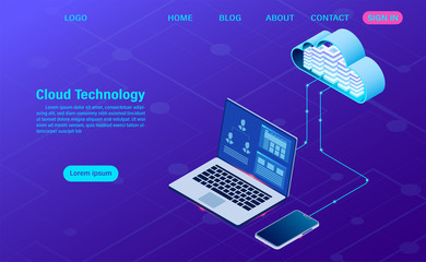 modern cloud technology and networking concept. Online computing technology. Big data flow processing concept, Internet data services vector illustration