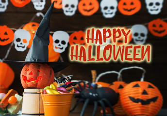 Halloween card - Jack o Lantern  head of a  pumpkin 