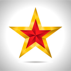 Gold red star vector illustration 3D art symbol christmas