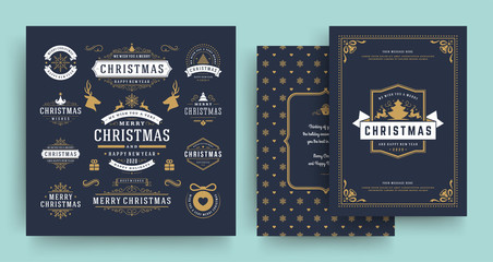Christmas labels and badges vector design elements set with greeting card template.