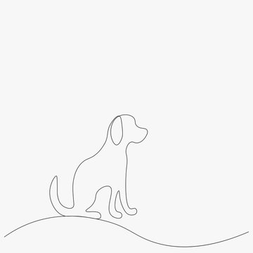 Dog silhouette one line drawing, vector illustration