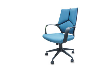 The office chair from blue cloth. Isolated over white