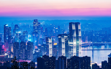 Obraz premium Panoramic city scenery, beautiful night view of Chongqing City in China
