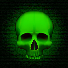 Skull is a program virus, On digital background.