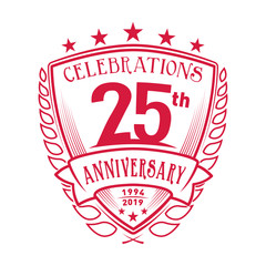 25th shield anniversary logo. 25th years logo. Vector and illustration.
