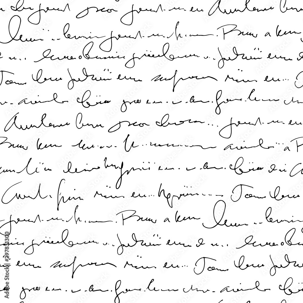 Poster handwritten abstract text seamless pattern, vector monochrome script background