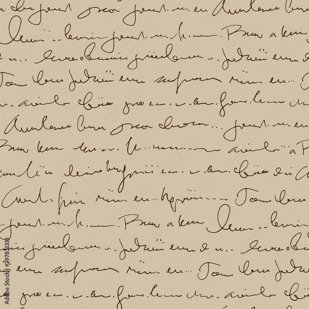 Poster handwritten abstract text seamless pattern, vector beige script background