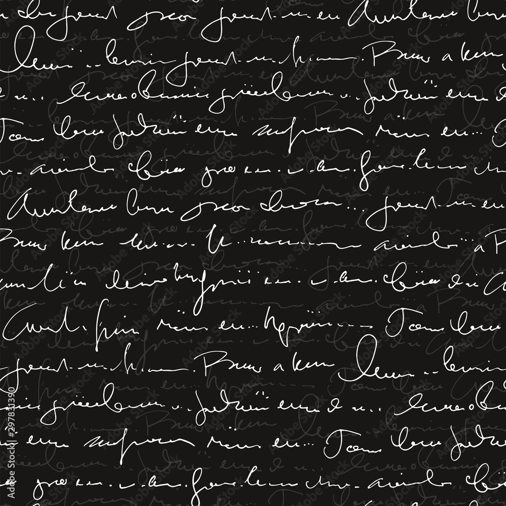 Poster handwritten abstract text seamless pattern, vector monochrome script background