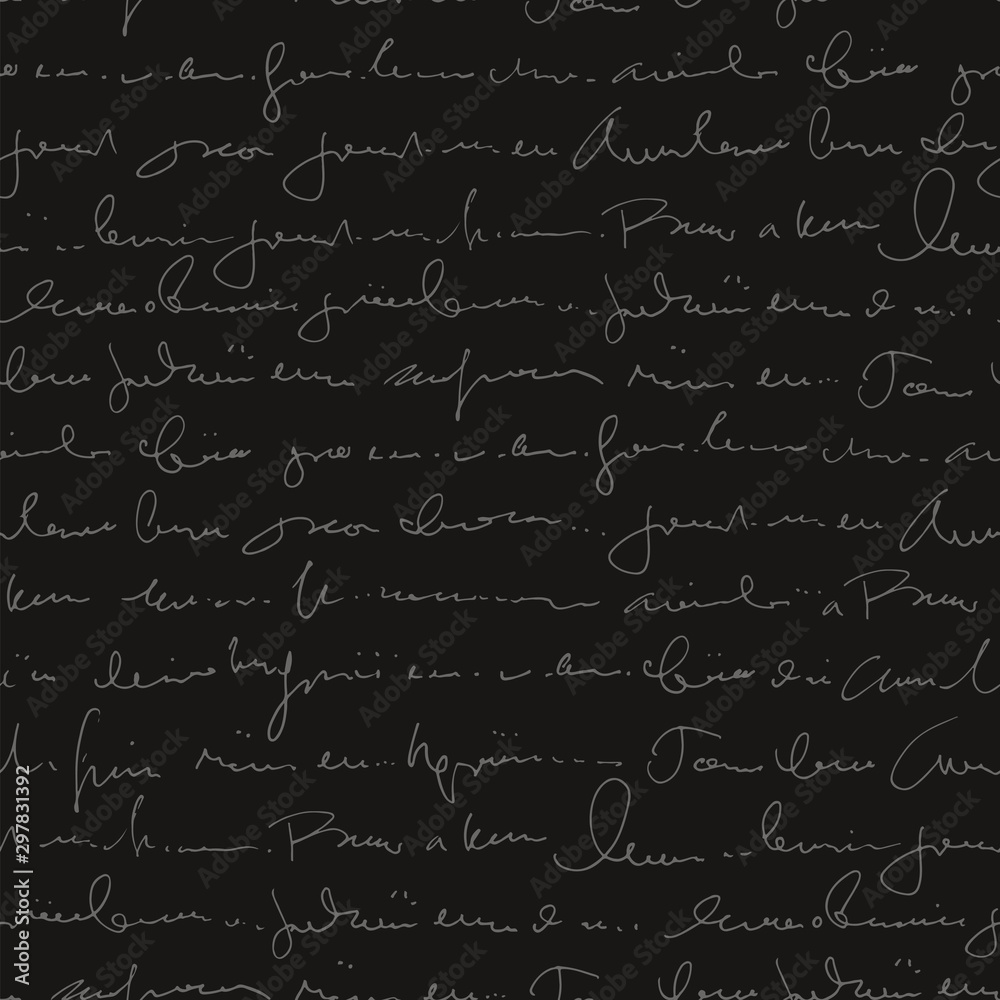 Poster handwritten abstract text seamless pattern, vector monochrome script background