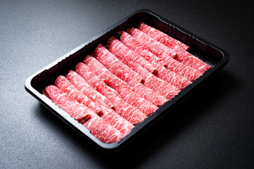 fresh beef raw sliced with marbled texture