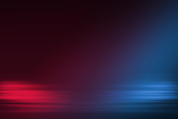 Empty background scene. Dark street reflection on wet asphalt. Rays of neon light in the dark, neon shapes, smoke. Background of an empty stage show. Abstract dark background.