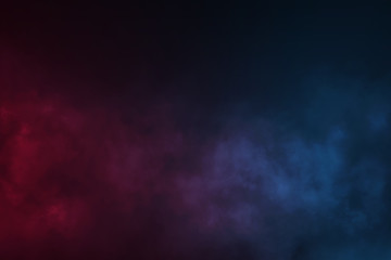 Empty background scene. Dark street reflection on wet asphalt. Rays of neon light in the dark, neon shapes, smoke. Background of an empty stage show. Abstract dark background.