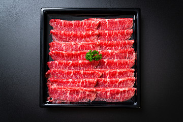 fresh beef raw sliced with marbled texture