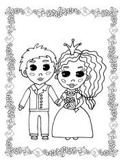 Wedding coloring page isolated with line art wreath