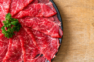 fresh beef raw sliced with marbled texture