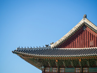 Korean or Chinese style roof shape that is an ancient and beautiful architecture.