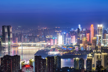 Fototapeta na wymiar Panoramic city scenery, beautiful night view of Chongqing City in China
