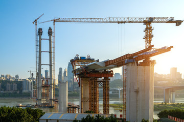 Tower cranes, skyscrapers on construction sites