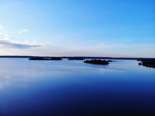Blue sunset sky over lake
