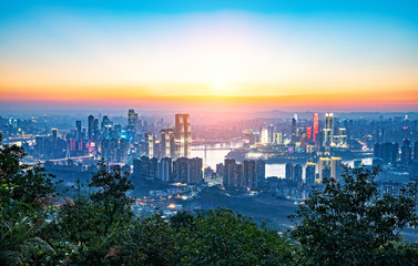 Fototapeta na wymiar Panoramic city scenery, beautiful night view of Chongqing City in China