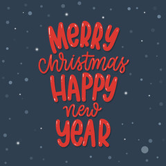 Christmas lettering label on blue background Vector.