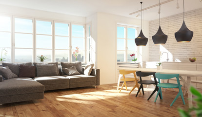Luxury Modern Living Room, 3d rendering illustration