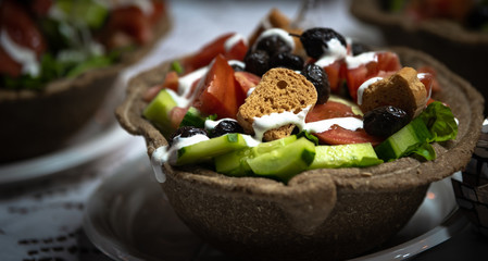 fresh greek  salad with olives and tomatoes