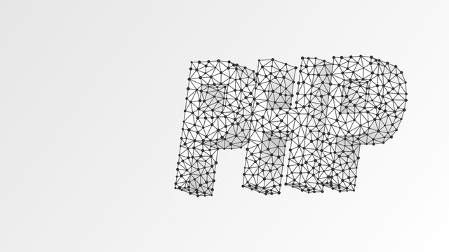 Hypertext Preprocessor coding language sign, text silhouette. Device, programming, developing concept. Abstract, digital, wireframe, low poly mesh, Raster white origami 3d illustration. Line, dot