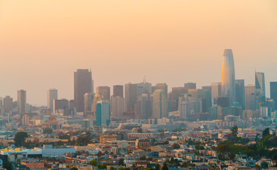 View of San Francisco skyscrapers at twilight
