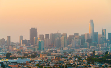 Fototapeta na wymiar View of San Francisco skyscrapers at twilight