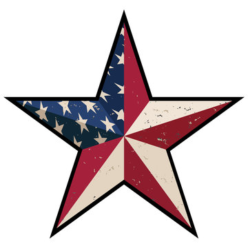 American Patriotic Barn Star in Antique Red, White and Blue, Isolated Vector Illustration