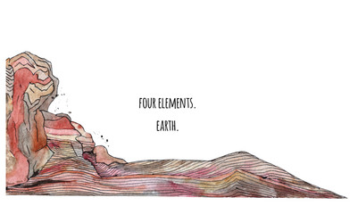 Hand-drawn watercolor illustration of set of four elements.