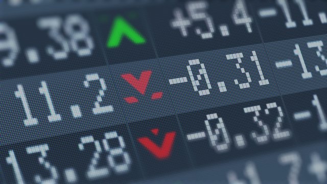 Financial indexes of stock companies change down, fall in value market sell deal