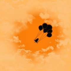 Naklejka na ściany i meble A girl flying with a balloon