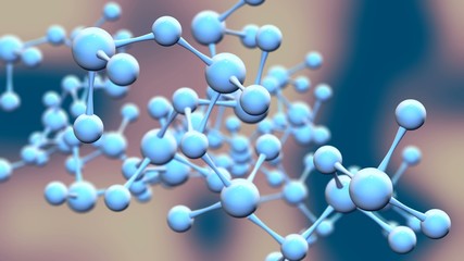 3d molecules rotating in abstract space, microscope view of schematic model