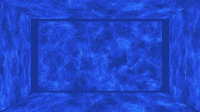 Moving images the motion of a blue clear glass object in a square room