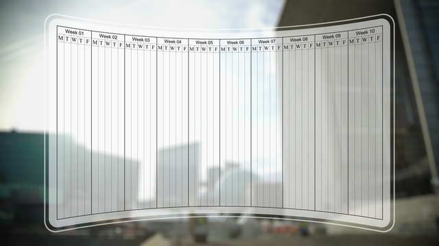 Empty weekly project schedule, work processes diagram, business activities graph