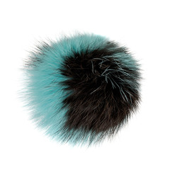 Close up of a mint rabbit fur pompom isolated on white background