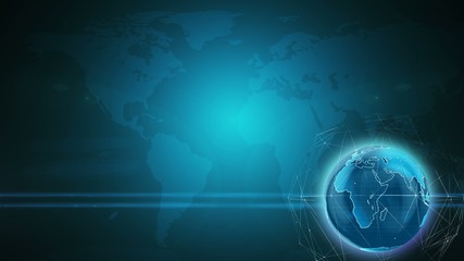 World map with rotating globe business background, lower third for user text