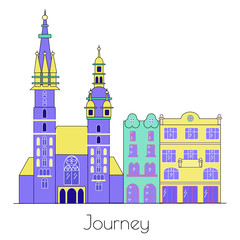 City background. Cute vector cityscape. Vector old town elements. Krakow, Poland, architecture line skyline illustration. Outline city vector illustration, symbol, travel sights, landmarks.