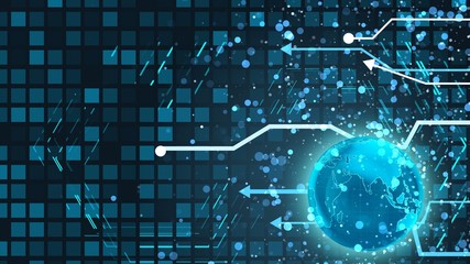Modern business background, rotating globe arrows bubbles worldwide information