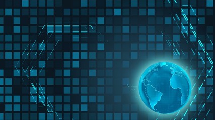 Lower third business background for user text, modern blue back rotating globe