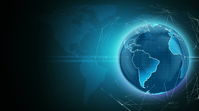World global business background, rotating planet with network link lines