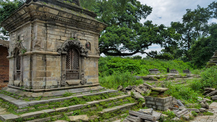 Old architecture and ancient religion buildings in the area of Pashupatinath temple in Kathmandu, Nepal