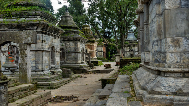 Old architecture and ancient religion buildings in the area of Pashupatinath temple in Kathmandu, Nepal