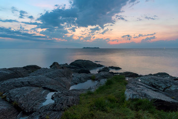 Sunset in front of the River Plate on the coast of Colonia del Sacramento. Uruguay