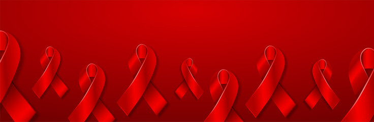 Realistic Red Ribbon Awareness poster to World AIDS Day - 1st December. Bow