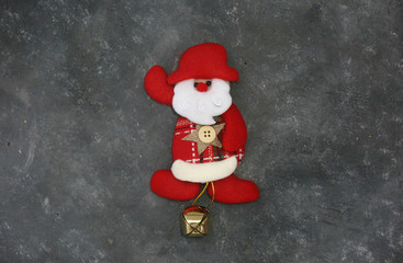 Vintage Christmas decorations Santa clause on grey background. Template for Christmas and New Year.