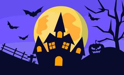 Flat design happy halloween scary castle vector.