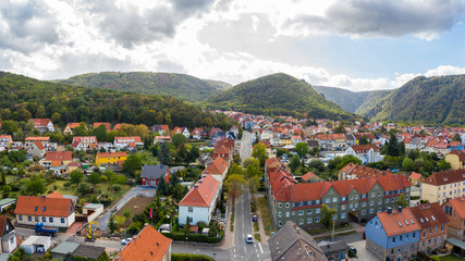 The city of Thale from above ( Harz region, Saxony-Anhalt / Germany )
